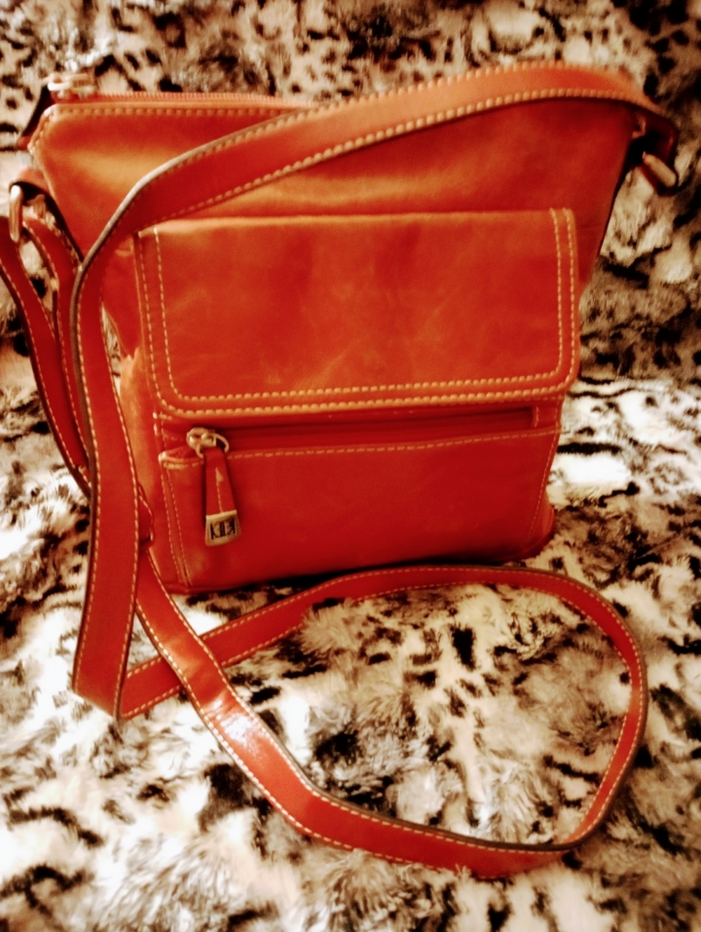 VTG Retro Glazed Brick Red Leather Crossbody Purse